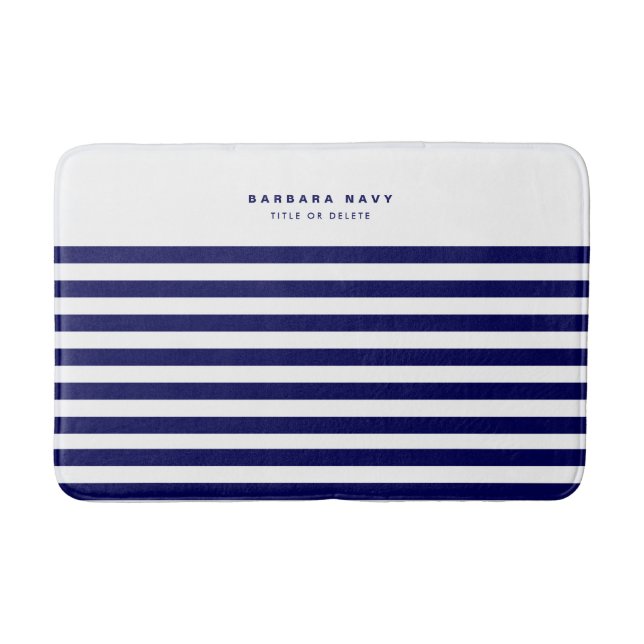 Nautical Stripe Navy Blue Trendy Stylish 8 Stripes Bath Mat (Front)
