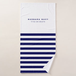 Nautical Stripe Navy Blue Trendy Stylish 9 Stripes Bath Towel