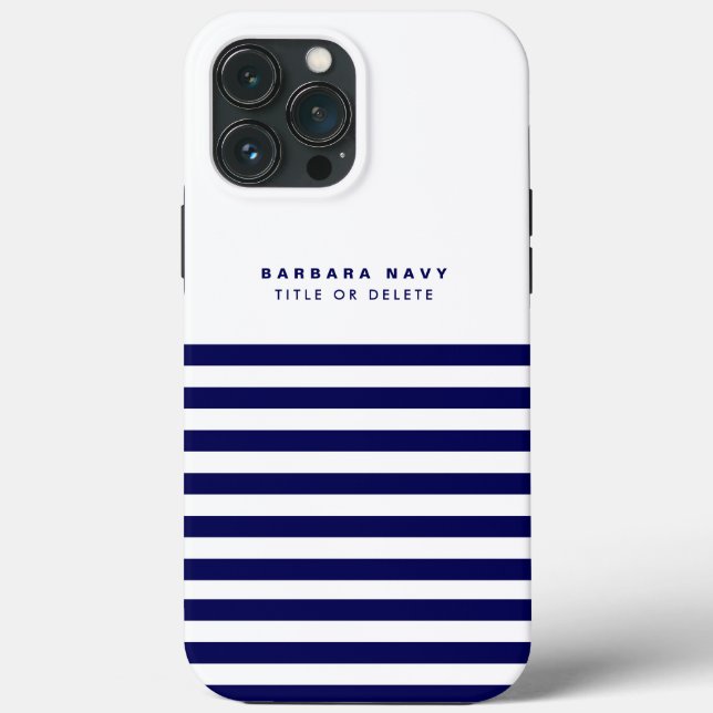Nautical Stripe Navy Blue Trendy Stylish 9 Stripes Case-Mate iPhone Case (Back)