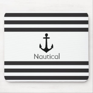 Nautical Stripe, Navy, White,  Mouse Pad