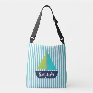 Nautical Stripe Patterned Sailboats Customized Bag