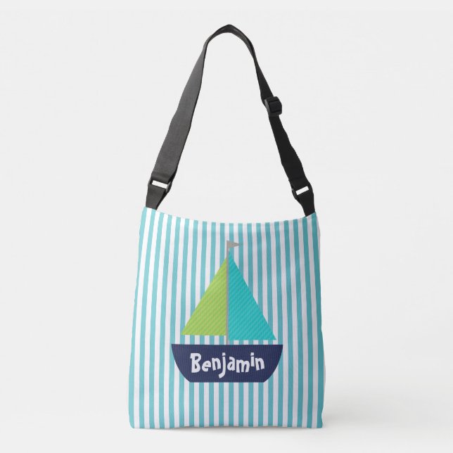 Nautical Stripe Patterned Sailboats Customized Bag (Front)