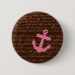 Nautical Stripe red anchor 2 Inch Round Button