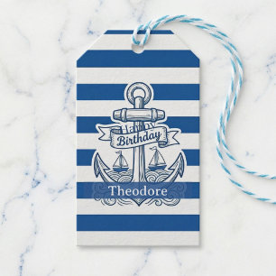 Nautical Striped Anchor Birthday Gift Tags