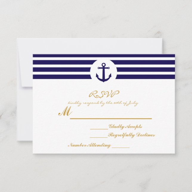 Nautical Striped Anchor RSVP Wedding Card (Front)