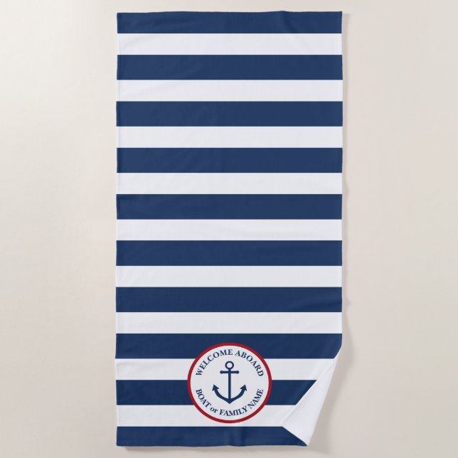 Nautical striped beach towel with anchor (Front)