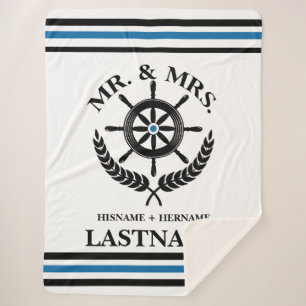 Nautical Striped Custom Mr and Mrs  Sherpa Blanket