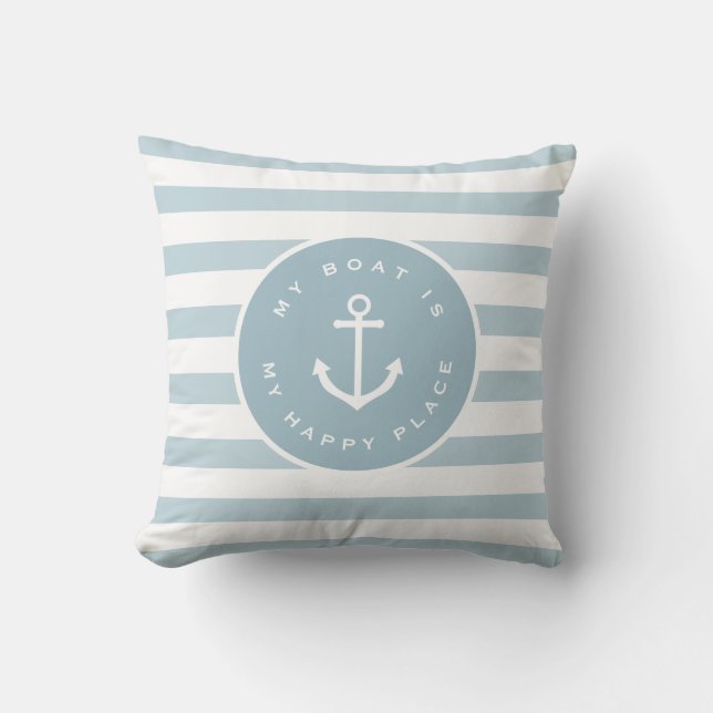 Nautical striped my boat is my happy place  throw  throw pillow (Front)