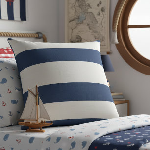 Nautical Striped Weave Navy White ID1248 Throw Pillow