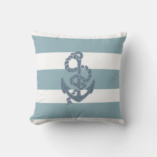 Nautical Stripes Anchor Throw Pillow