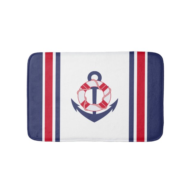 Nautical Stripes and Anchor Bath Mat (Front)