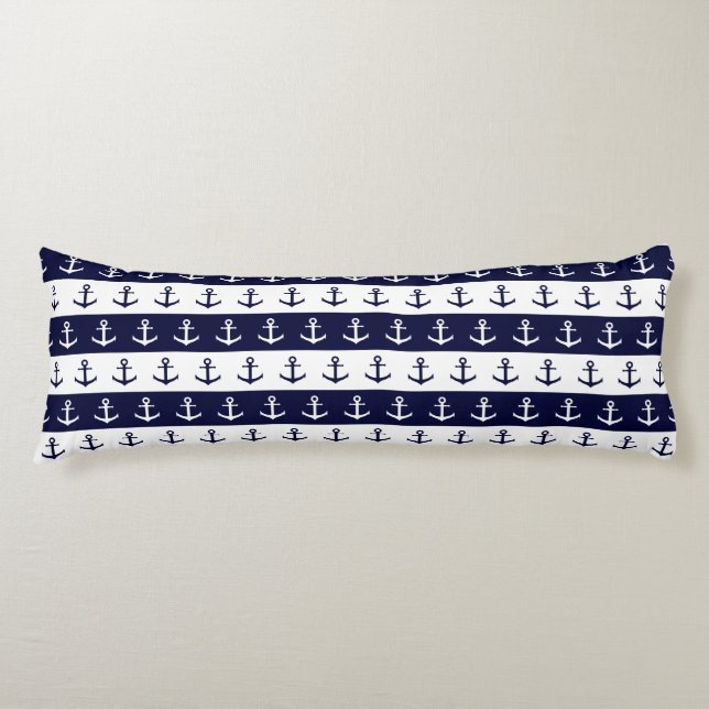 Nautical stripes and anchor pattern body pillow (Front)