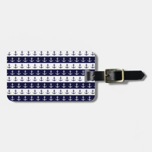 Nautical stripes and anchor pattern luggage tag