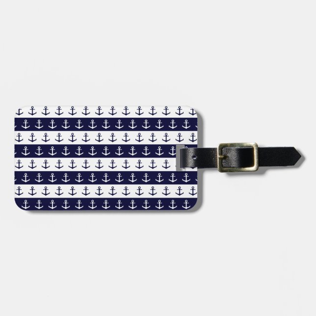 Nautical stripes and anchor pattern luggage tag (Front Horizontal)