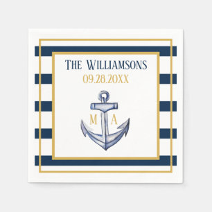 Nautical Stripes and Anchor Wedding Napkin