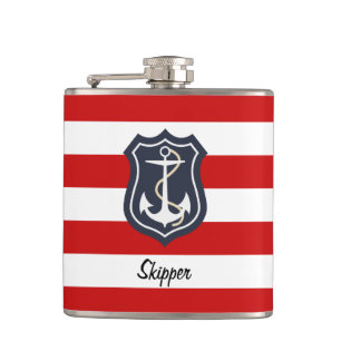 Nautical Stripes and Anchor with Monogram Hip Flask