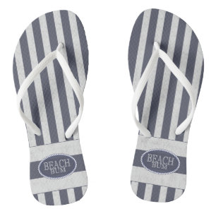 Nautical Stripes and Beach Bum Theme Flip Flops