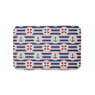 Nautical Stripes And Dots Pattern Bath Mat