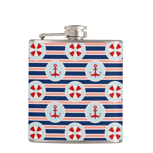 Nautical Stripes And Dots Pattern Hip Flask (Front)
