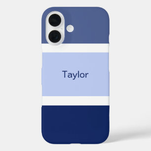 Nautical Stripes Blue and White Personalized iPhone 16 Case