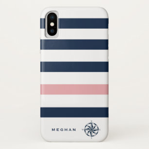 nautical stripes compass monogram Case-Mate iPhone case
