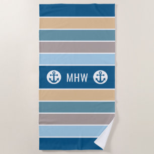 Nautical Stripes custom monogram beach towel