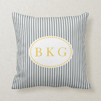 Nautical Stripes Custom Monogram | Grey Yellow Throw Pillow