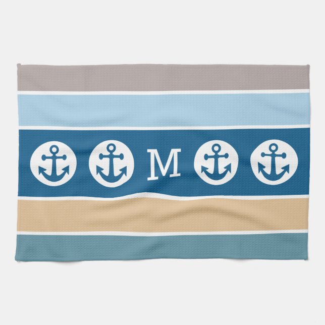 Nautical Stripes custom monogram hand towel (Horizontal)