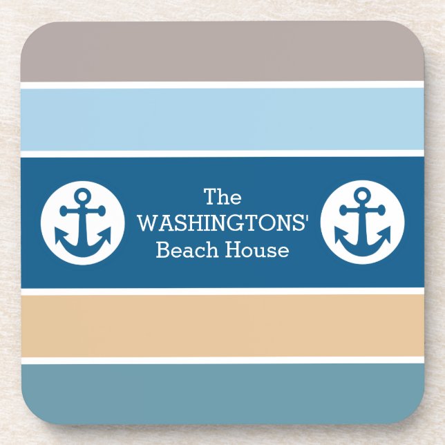Nautical Stripes custom text coaster set (Front)