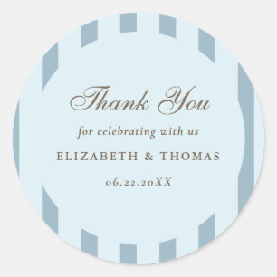 Nautical Stripes Dusty Blue Elegant Wedding Favour Classic Round Sticker