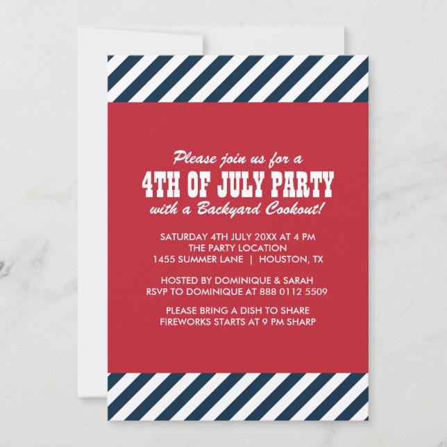 Nautical Stripes Fourth of July Party Invitation (Front)