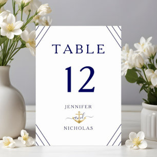 Nautical Stripes Gold Anchor Wedding  Table Number