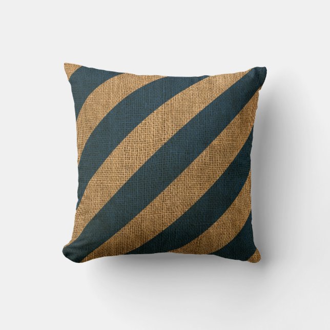 Nautical Stripes in Deep Sea Blue Throw Pillow (Front)