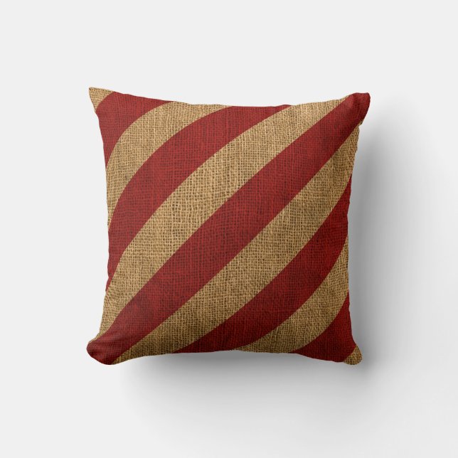 Nautical Stripes in Rustic Red Throw Pillow (Front)