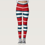 Nautical stripes leggings<br><div class="desc">Nautical themed design with blue,  red,  and white stripes</div>