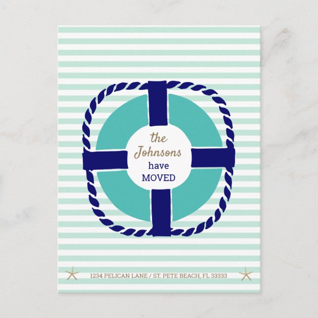 Nautical Stripes Moved to Florida New Address Announcement Postcard (Front)