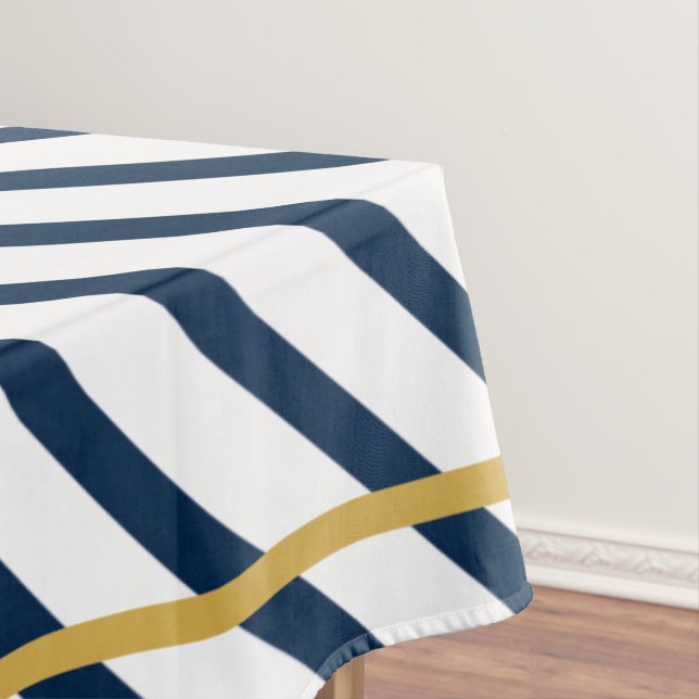 Nautical Stripes Navy and Gold Tablecloth (In Situ)