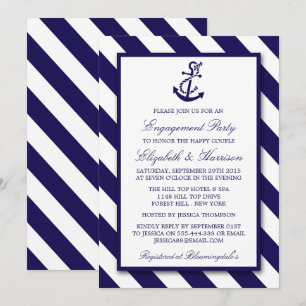 Nautical Stripes & Navy Blue Anchor Engagement Invitation