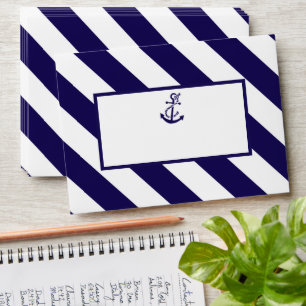Nautical Stripes & Navy Blue Anchor Wedding Envelope