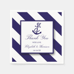 Nautical Stripes & Navy Blue Anchor Wedding Napkin