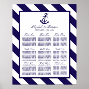 Nautical Stripes & Navy Blue Anchor Wedding Poster
