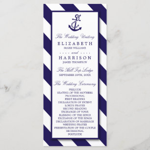 Nautical Stripes & Navy Blue Anchor Wedding Program