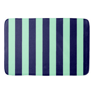 Nautical Stripes Navy Blue and Mint Green Bath Mat