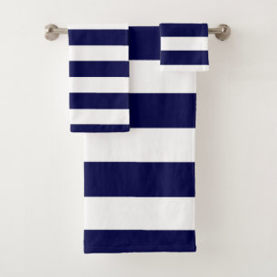 Nautical Stripes Navy Blue and White Bath Towel Set