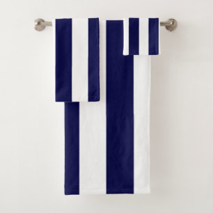 Nautical Stripes Navy Blue and White Bath Towel Set
