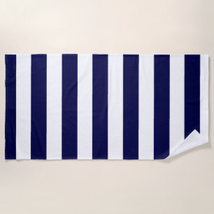 Nautical Stripes Navy Blue and White  Beach Towel