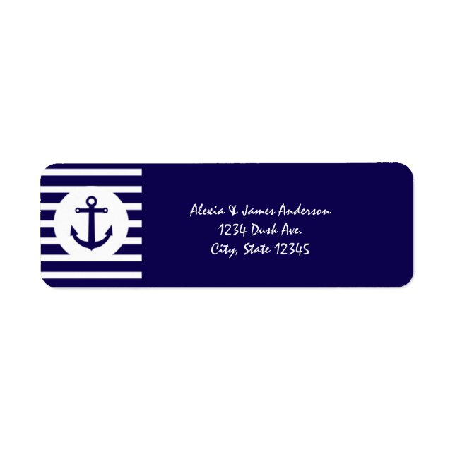 Nautical Stripes Navy Blue Elegant Address Labels (Front)