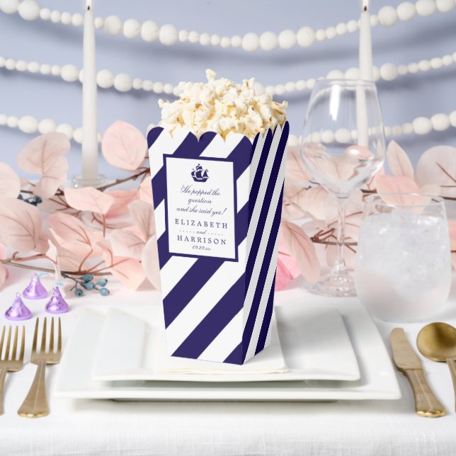 Nautical Stripes & Navy Blue Ship Wedding Favor Box (Wedding)