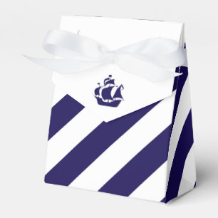 Nautical Stripes & Navy Blue Ship Wedding Favor Box