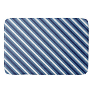 Nautical Stripes Navy Smokey Blue Crisp White Bath Mat